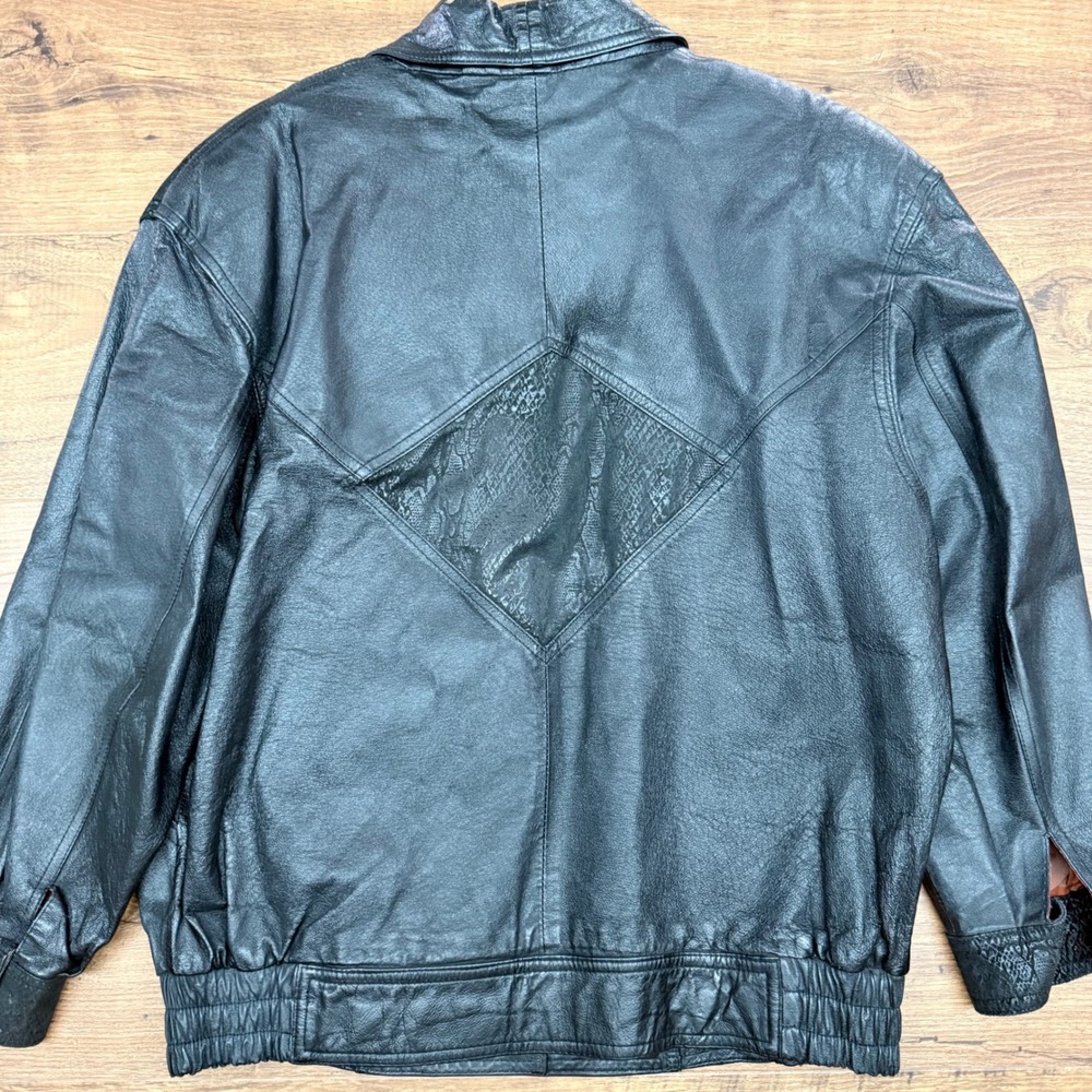 Vintage 80s Rare Lady Joy Women Statement Leather Jacket Large Black Snake Suede - Picture 5 of 10